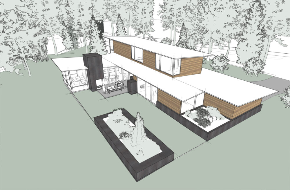 An illustration of the bird's eye view of the back of the house.