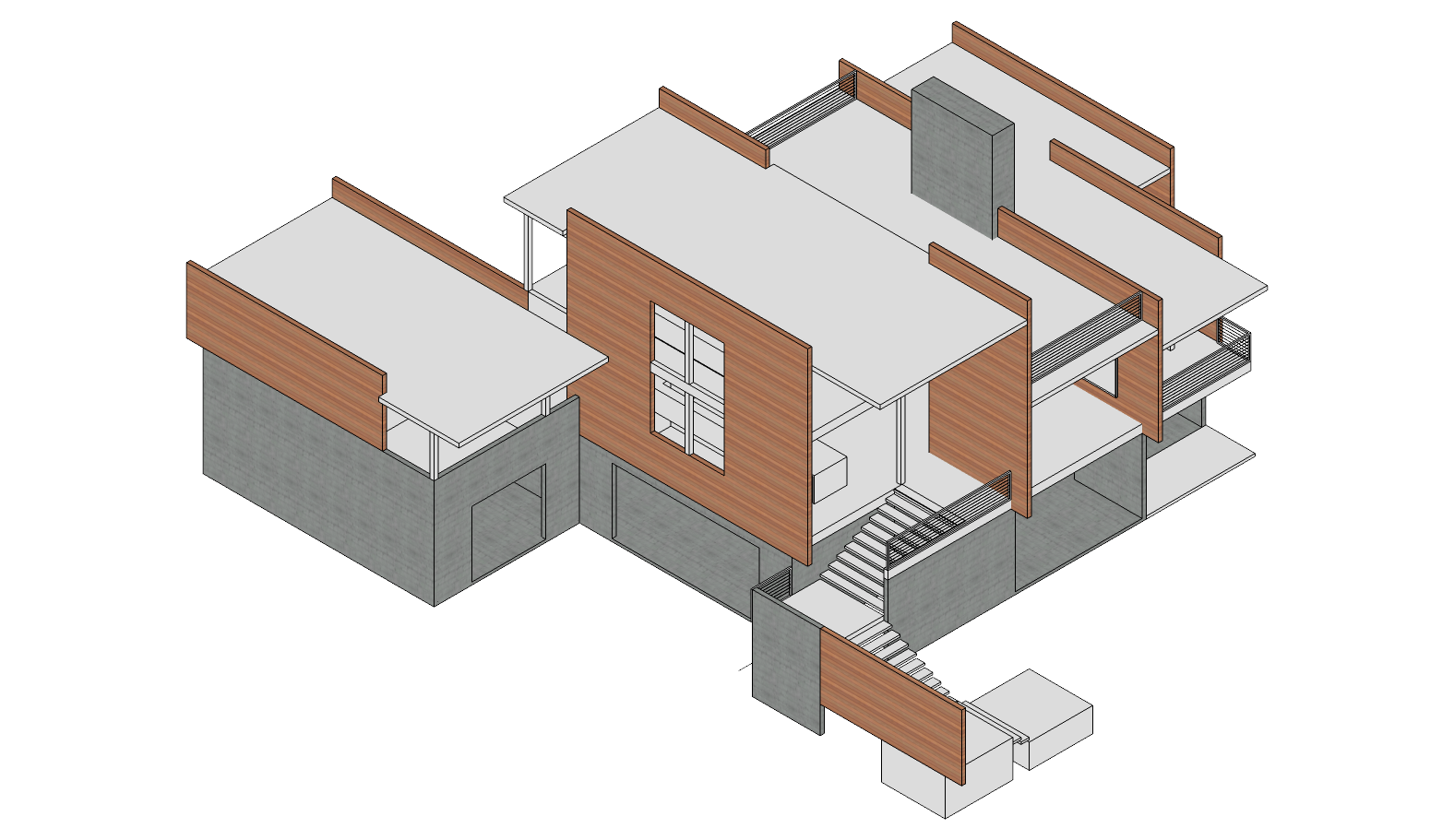 PHASE 2 HOUSE AXON 2 An axonometric drawing overview of the front of the building.