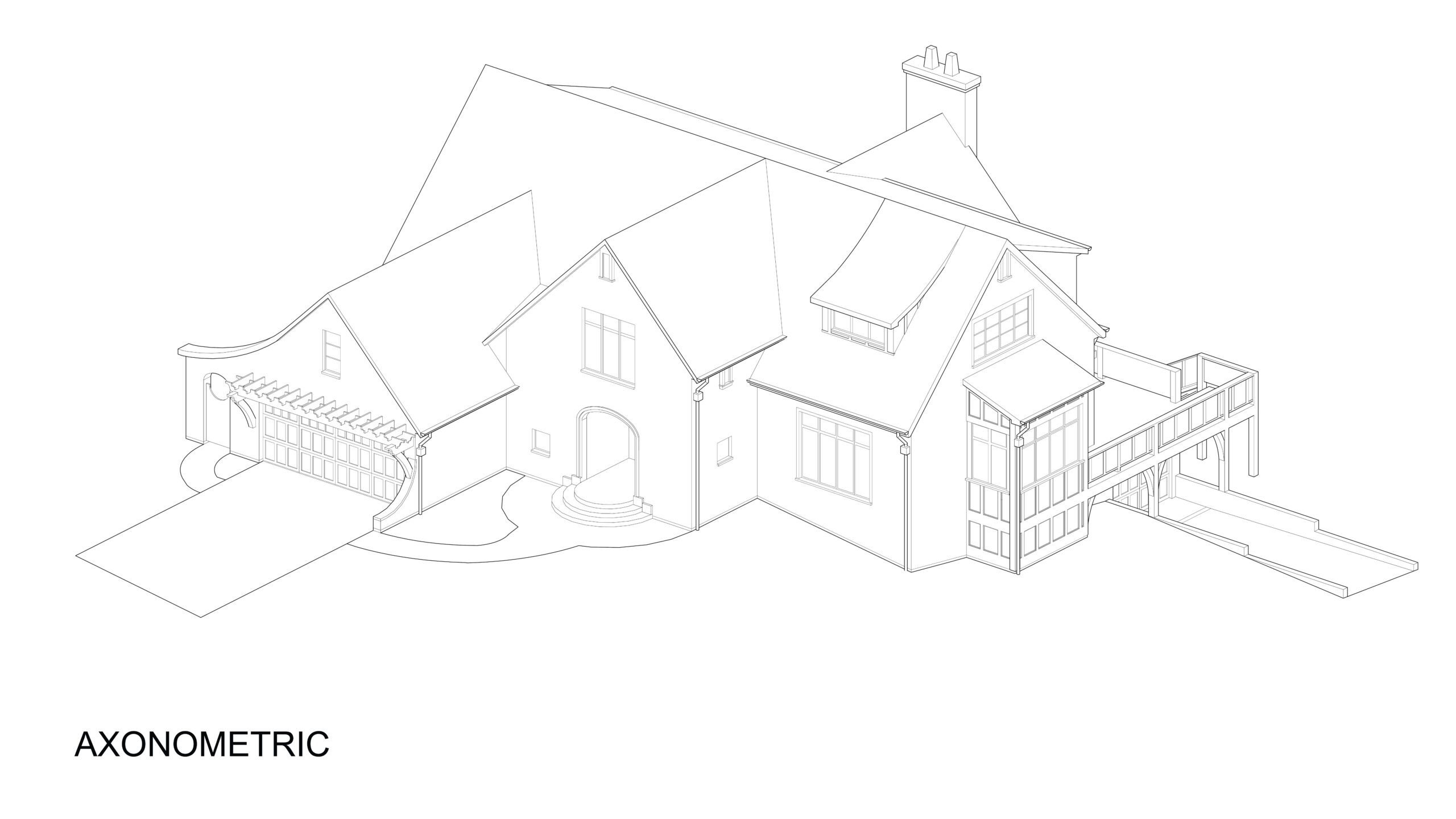 KELLY_AXON FRONT_EDITED An axonometric drawing overview of the front of the house.