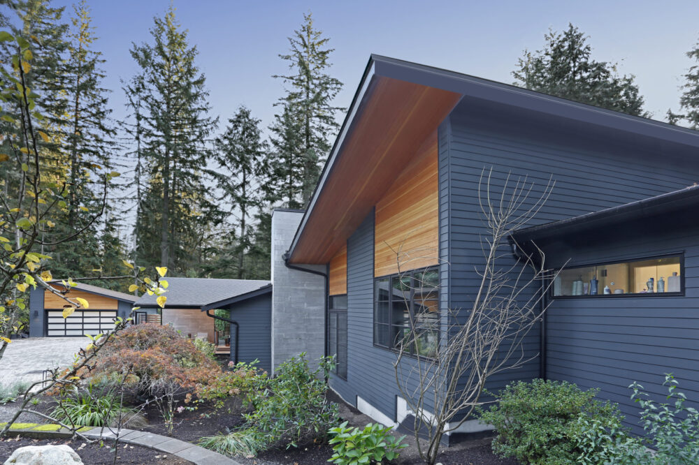 Close up view of the house siding and soffit materials.